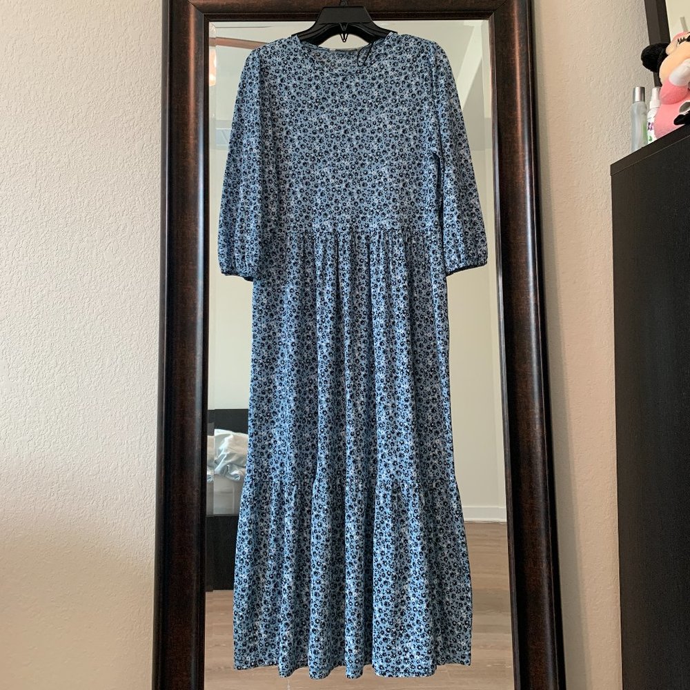 Stradivarius Puff sleeve midi dress blue (Size Medium, Pre-owend)